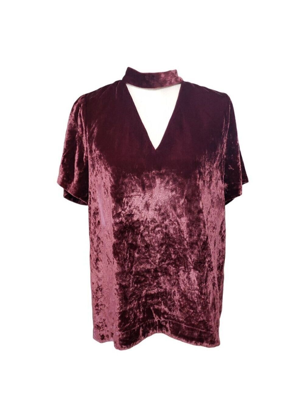Madewell Crushed Velvet Burgundy V Neck Blouse